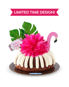 Chocolate Chocolate Chip Party in Paradise decorated with a Flamingo, tropical leaves and hot pink bow