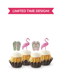 Limited Time Design! Paradise Bundtinis in Confetti with Flamingos and Flip Flop Sandals Toppers