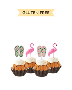 Limited Time Design! Paradise Bundtinis in Gluten Free Chocolate Chip Cookie with Flamingos and Flip Flop Sandals Toppers