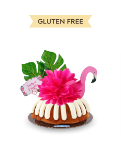 Gluten Free Chocolate Chip Cookie Party in Paradise decorated with a Flamingo, tropical leaves and hot pink bow