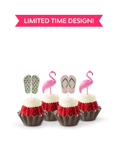 Limited Time Design! Paradise Bundtinis in Red Velvet with Flamingos and Flip Flop Sandals Toppers