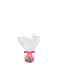 Personal size bundt cake, packaged in a plastic container and gift-wrapped in cellophane. 