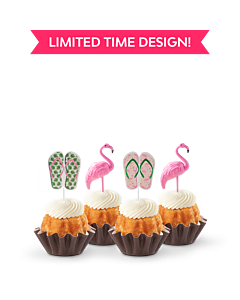 Limited Time Design! Paradise Bundtinis in Snickerdoodle with Flamingos and Flip Flop Sandals Toppers