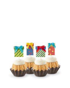 Dozen Strawberries & Cream Bundtinis with birthday present boxes toppers