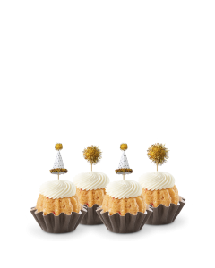 Dozen Strawberries & Cream Bundtinis with gold poms and celebration hats