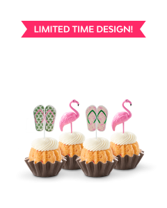 Limited Time Design! Dozen Strawberries & Cream Bundtinis with flamingo and flip flop sandle toppers