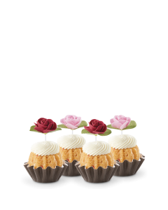 Dozen Strawberries & Cream Bundtinis with red and pink roses toppers