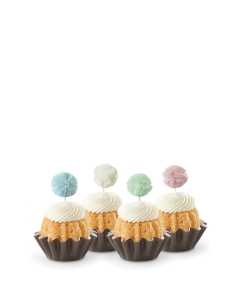 Dozen Strawberries & Cream Bundtinis with pastel colored pom pom toppers