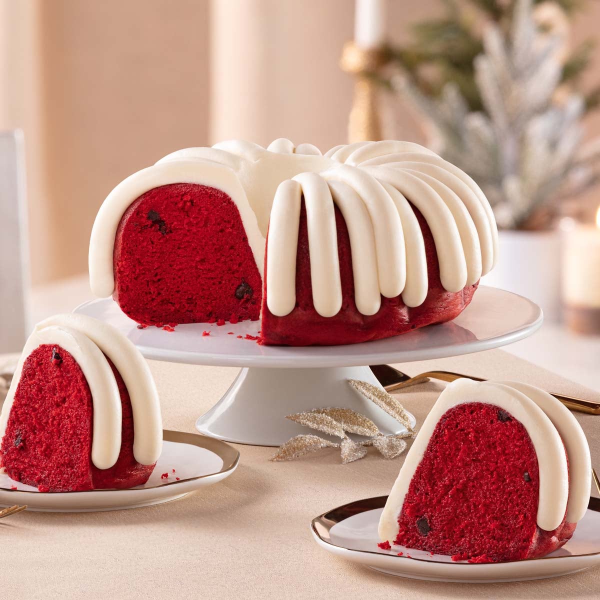 10-inch red velvet flavor bundt cake with signature frosting