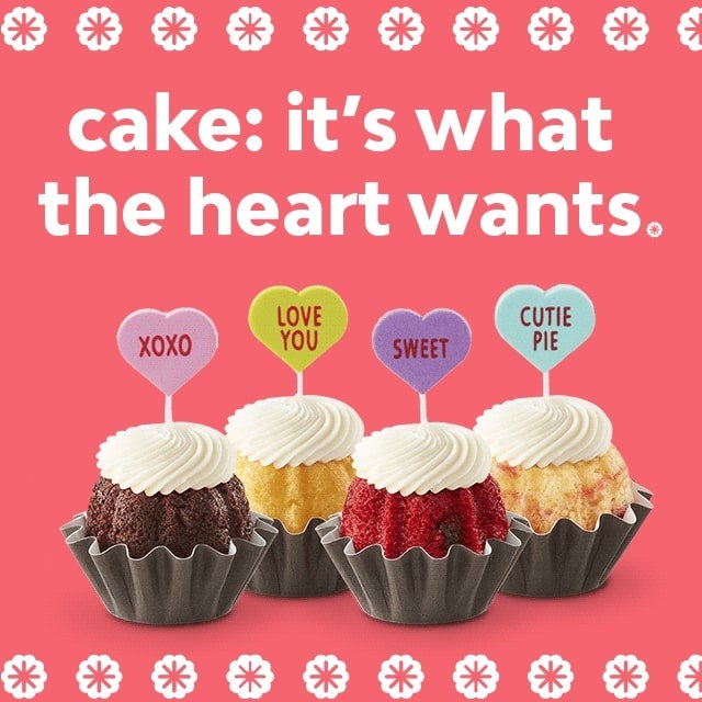 cake: it's what the heart wants featuring conversation hearts bundtinis