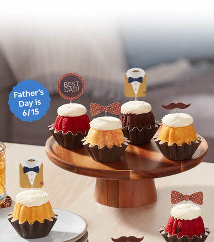 Coffee table featuring Best Dad Bundtinis. Father's Day is 6/15.