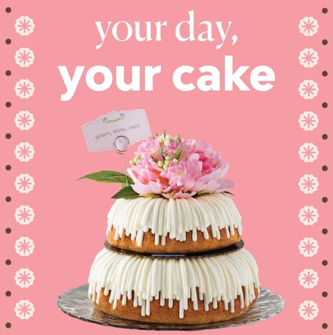 Weddings - your day, your cake featuring a Tiered Yours, Mine, Ours Bundt Cake with Drizzle Frosting 